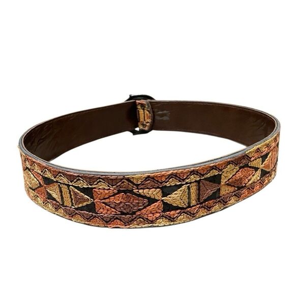 Bechelli Metal Wolf Heads Buckle Southwest Embroidered Hippie Belt 60s Boho Med - Picture 4 of 13